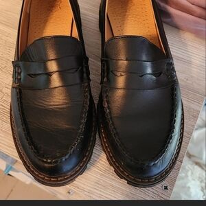 Black Leather Penny Loafers Moccasin Style